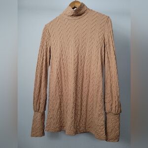 Elegant Textured Long Sleeve Top in Tan